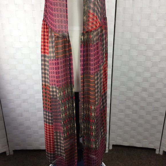 Sans Souci Boho Print Sheer Duster, Size Small - Picture 2 of 9